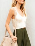 Choies Beige Ribbed V-neck Crop Cami Top