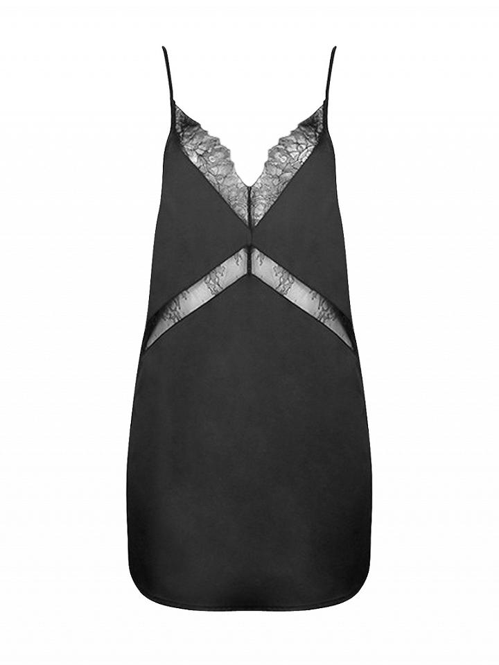 Choies Black V-neck Lace Panel Cami Mini Dress