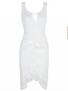 Choies White V-neck Sheer Lace Panel Backless Asymmetric Dress