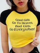 Choies Yellow Contrast Letter Print Crop T-shirt