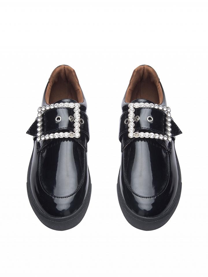 Choies Black Embellished Buckle Strap Flatform Loafers