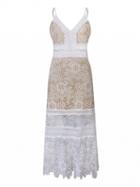 Choies White V-neck Low Back Floral Lace Midi Dress