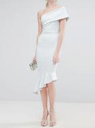 Choies White Asymmetric Neck Fishtail Hem Chic Women Bodycon Midi Dress