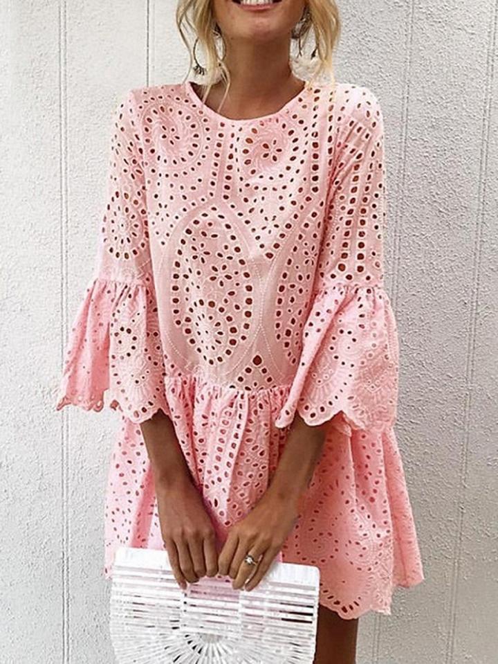 Choies Pink Cut Out Detail Flare Sleeve Chic Women Mini Dress