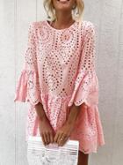 Choies Pink Cut Out Detail Flare Sleeve Chic Women Mini Dress