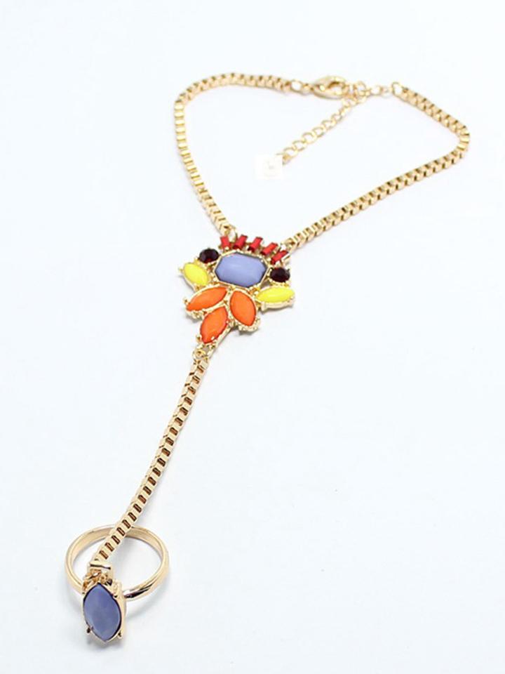 Choies Golden Stone Cluster Finger Ring Bracelet