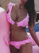 Choies Pink Stripe Nylon Ruffle Trim Chic Women Bikini Top And Bottom