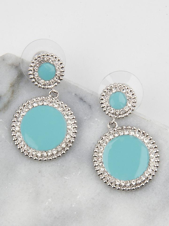 Choies Light Blue Double Disc Stone Stud Earrings