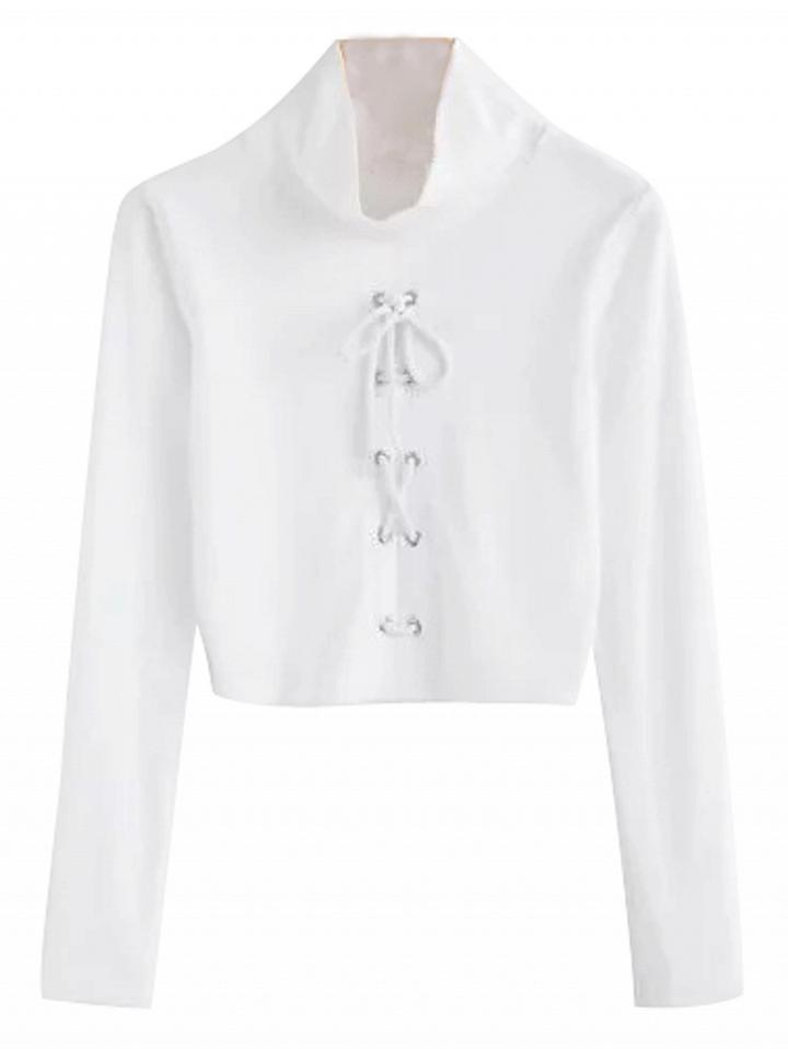 Choies White High Neck Lace Up Front Crop Top