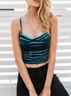 Choies Green Velvet Lace Up Back Crop Cami Top