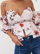 Choies Pink Stripe Off Shoulder Floral Print Chic Women Crop Blouse