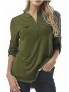 Choies Army Green Zip Front Blouse
