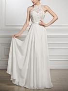 Choies White Chiffon Halter Lace Panel Sleeveless Chic Women Maxi Dress