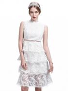 Choies White Cut Out Detail Sleeveless Layered Sheer Lace Dress