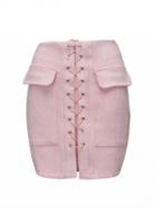 Choies Pink Faux Suede Lace Up Front Pencil Mini Skirt