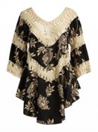 Choies Black Contrast Crochet Panel Floral Print Asymmetric Hem Dress