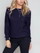 Choies Navy Blue Lace Up Side Long Sleeve Longline Sweater