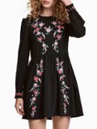 Choies Black Floral Embroidery Long Sleeve Mini Dress