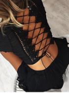 Choies Black Lace Up Open Back Top And High Waist Shorts