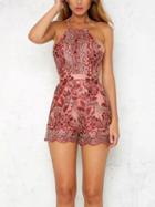 Choies Red Backless Spaghetti Strap Lace Romper Playsuit