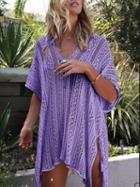 Choies Light Purple V-neck Cut Out Detail Split Side Blouse