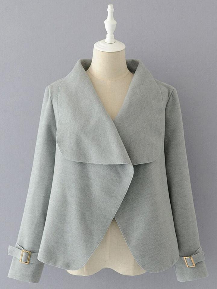 Choies Gray Lapel Open Front Long Sleeve Coat