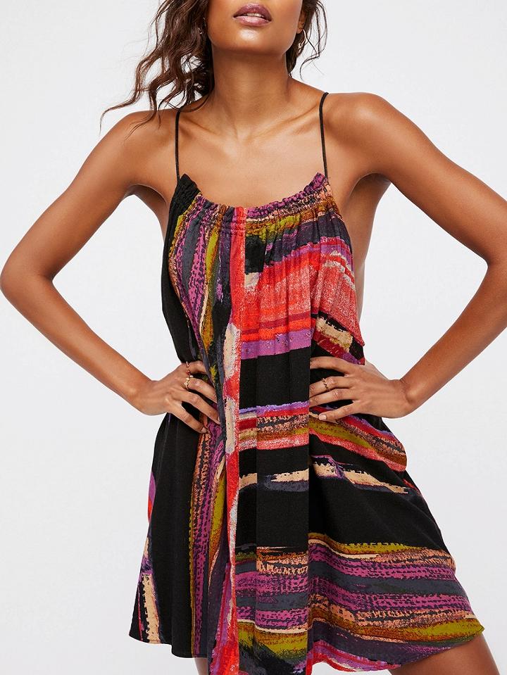 Choies Black Spaghetti Strap Stripe Print Mini Dress