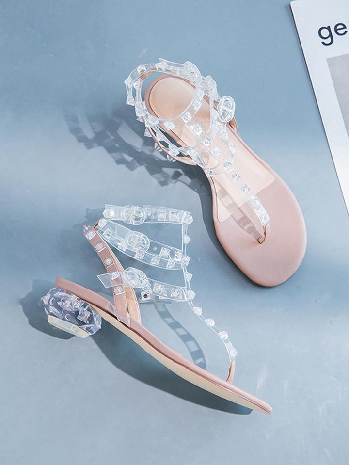 Choies Women's White Studs Detail Strappy Sandals