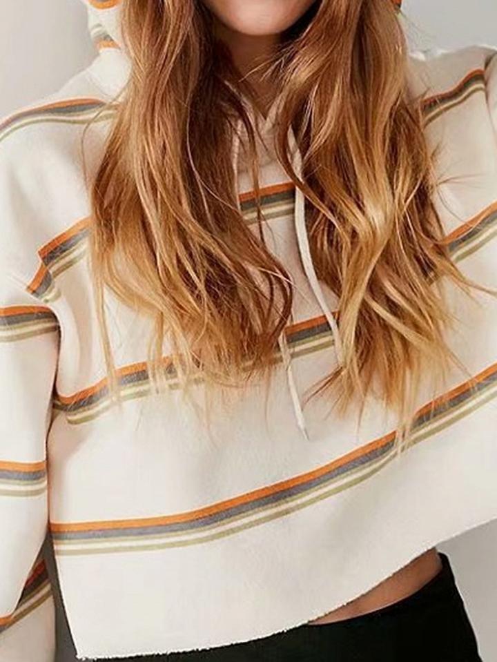 Choies Polychrome Stripe Long Sleeve Chic Women Crop Hoodie