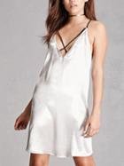 Choies White V-neck Satin Look Strap Cross Shift Mini Dress