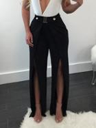 Choies Black High Waist Thigh Split Detail Pants