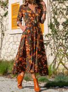 Choies Polychrome Chiffon Floral Print Tie Waist Long Sleeve Maxi Dress
