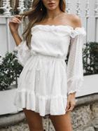 Choies White Chiffon Off Shoulder Polka Dot Puff Sleeve Chic Women Mini Dress