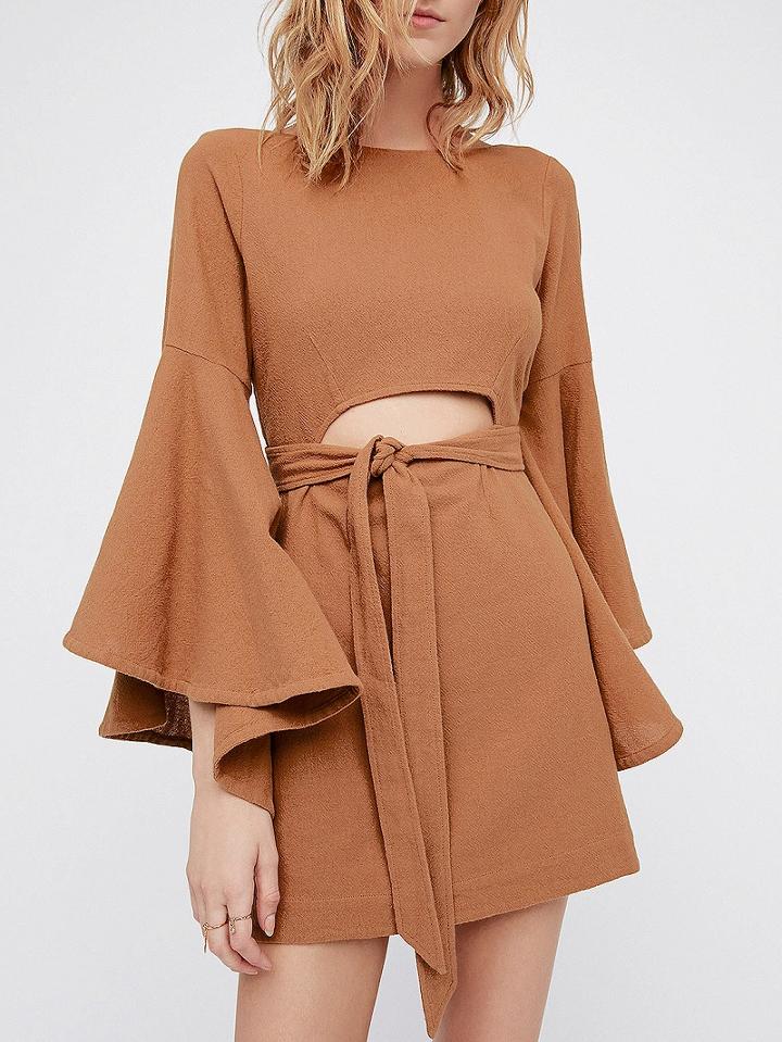 Choies Khaki Cut Out Detail Flare Sleeve Mini Dress