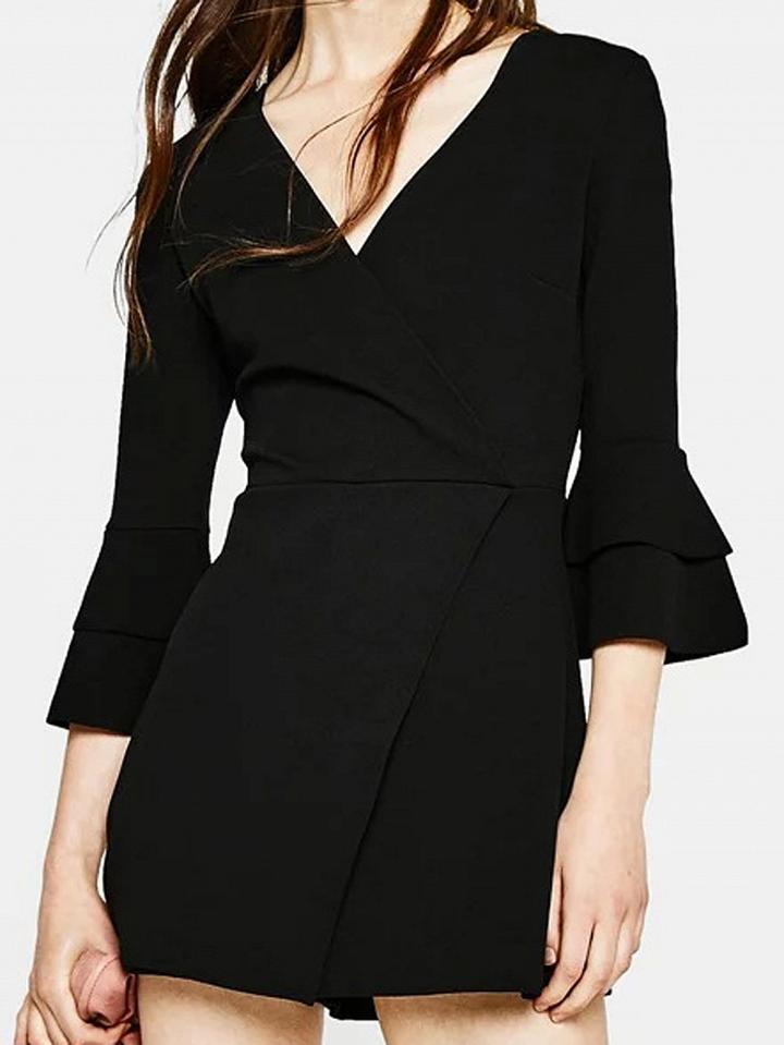 Choies Black V-neck Wrap Front Flare Sleeve Romper Playsuit