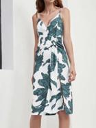 Choies White Spaghetti Strap Plunge Leaf Print Knot Front Dress