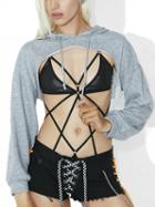 Choies Gray Extreme Cut Out Long Sleeve Drawstring Crop Hoodie