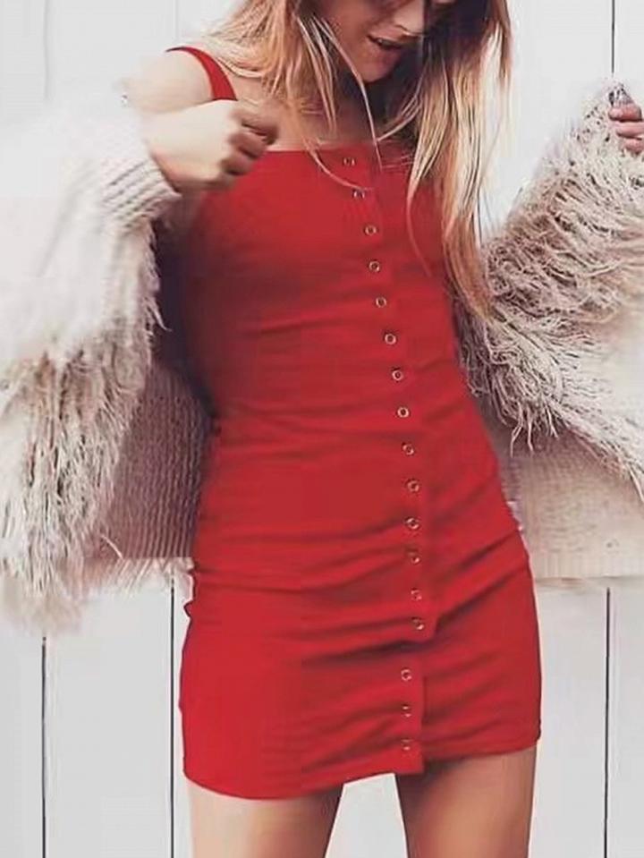 Choies Red Button Placket Knitted Mini Dress