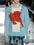 Choies Blue Tiger Pattern Long Sleeve Knit Sweater
