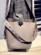 Choies Beige Webbing Strap Stud Detail Bucket Bag