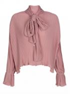 Choies Pink Bow Tie Front Long Sleeve Chiffon Shirt