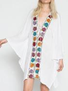 Choies White Lace Up Front Rose Embroidery Asymmetric Hem Dress