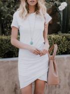 Choies White Cotton Ruched Detail Chic Women Bodycon Mini Dress