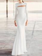 Choies White Cut Out Detail Long Sleeve Chic Women Bodycon Maxi Dress