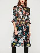 Choies Polychrome Floral Side Split Half Sleeve Chiffon Dress