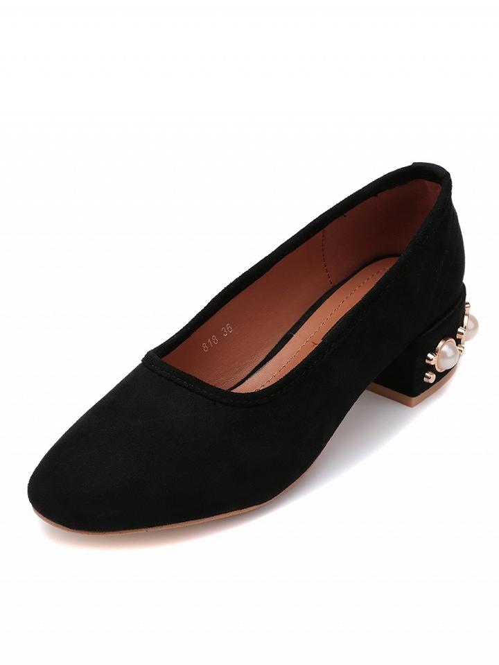 Choies Black Faux Suede Stud And Pearl Detail Shoes