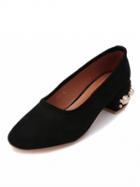 Choies Black Faux Suede Stud And Pearl Detail Shoes