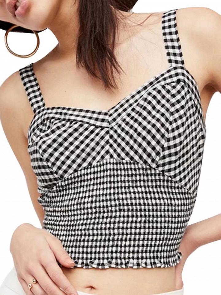 Choies Black Plaid Sweetheart Stretch Bottom Crop Top