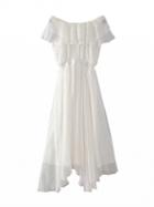 Choies White Off Shoulder Ruffle Asymmetric Maxi Dress