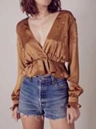 Choies Yellow Plunge Star Sequin Detail Frill Trim Long Sleeve Blouse
